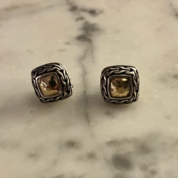 John Hardy Jewelry - John Hardy Sterling and 18K Gold Stud Earrings. 3/8 Inches Square.